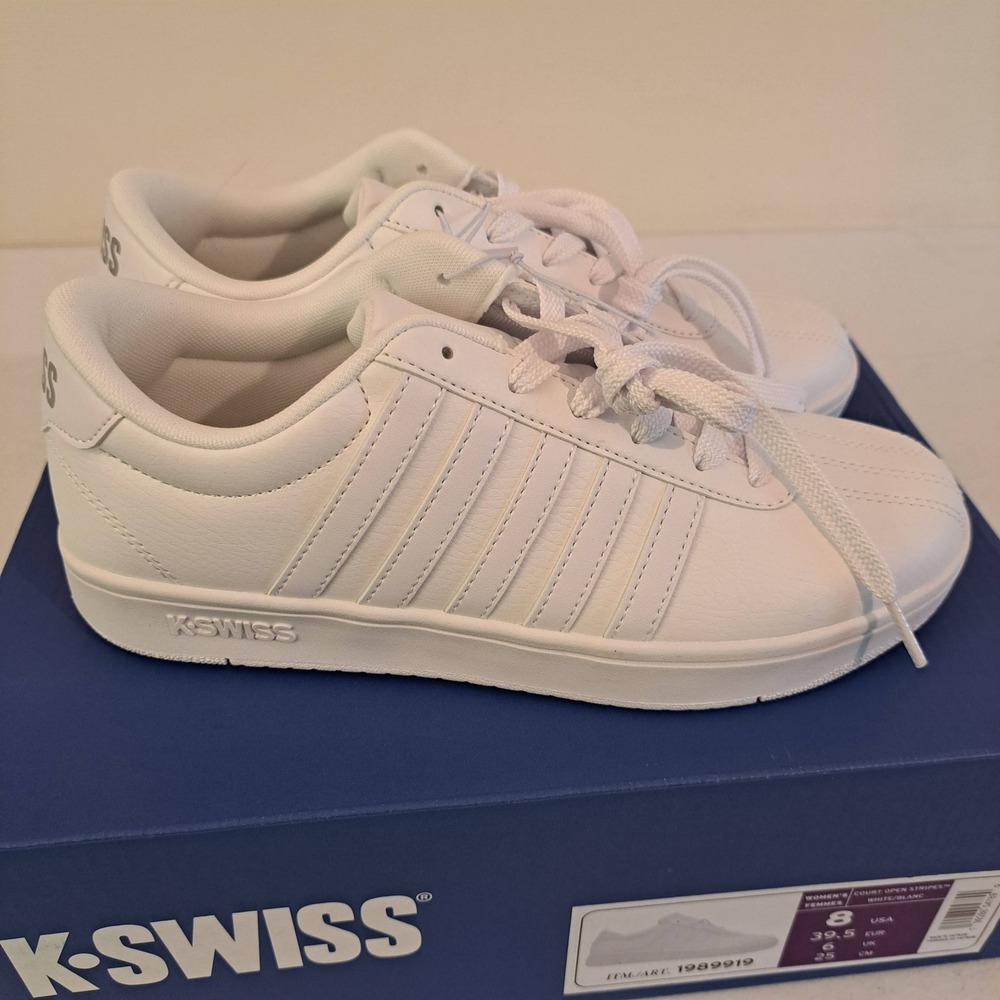 K-Swiss Womens Sneakers 8 White Court Stripes Low Top Classic Shoes 2020-574